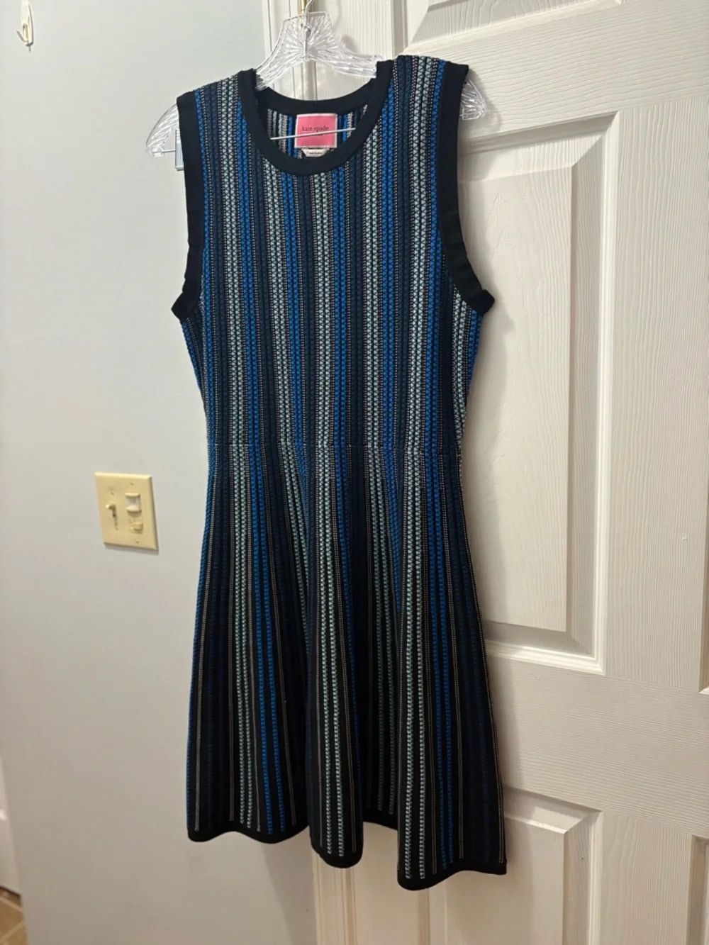 Kate Spade Textured Knit Sleevless Sweater Dress Size Large Blue/Black